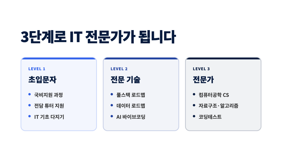 초입문자, 전문 기술, 전문가로 이어지는 3단계 학습 로드맵